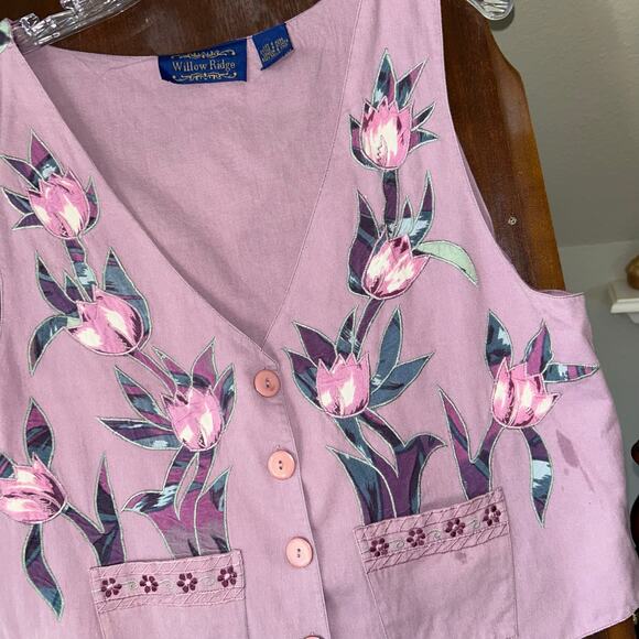 Vintage 90s Willow Ridge purple iris, vest, BoHo cottage core grandma - Picture 3 of 7